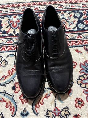 Brioni Black Leather Cap-Toe Derby Oxfords